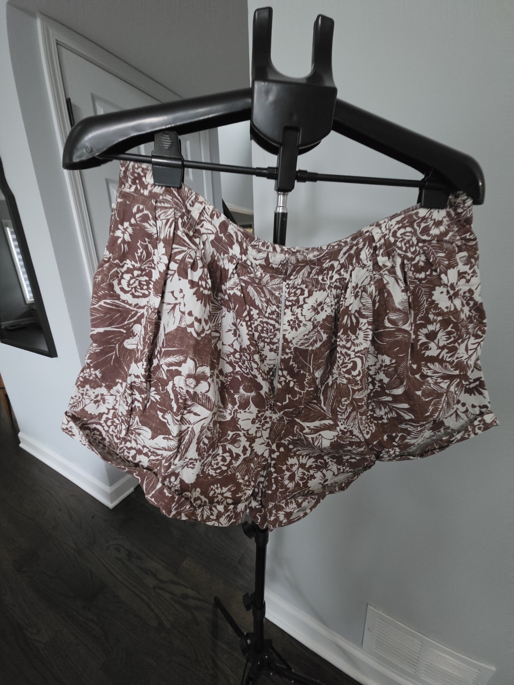 Anthropologie Brown and White Floral High-Waist Shorts